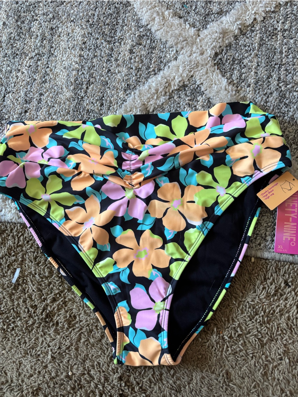 Xhilaration Floral High-Waist Bikini Bottom - Black/Multi